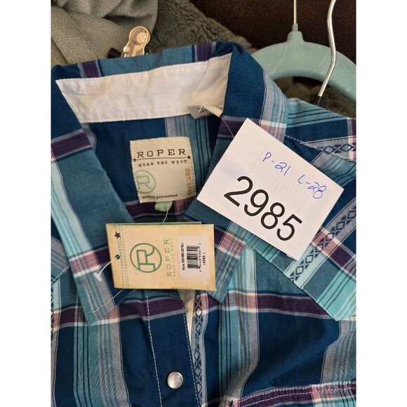 Roper Western Plaid Sleeveless Shirt Blue Button Down western farm horsecore - Picture 4 of 4